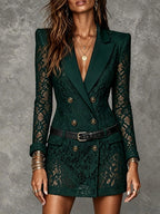 Danica - Women's Lace Double-Breasted Blazer Dress with Belt 4