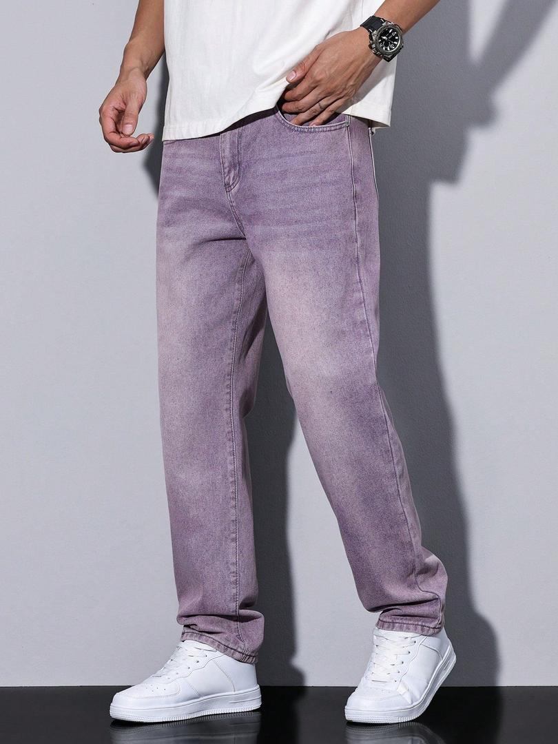 Daniel - Men's Classic Straight-Leg Jeans with Faded Denim Wash