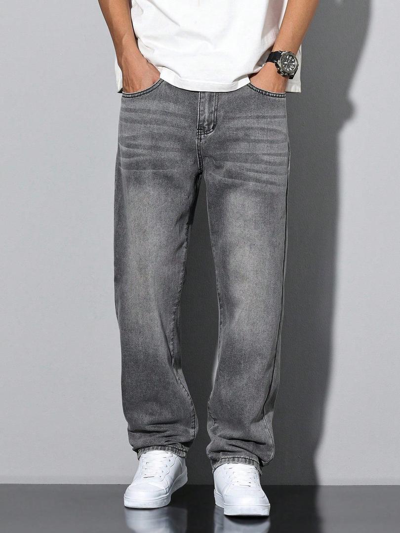 Daniel - Men's Classic Straight-Leg Jeans with Faded Denim Wash