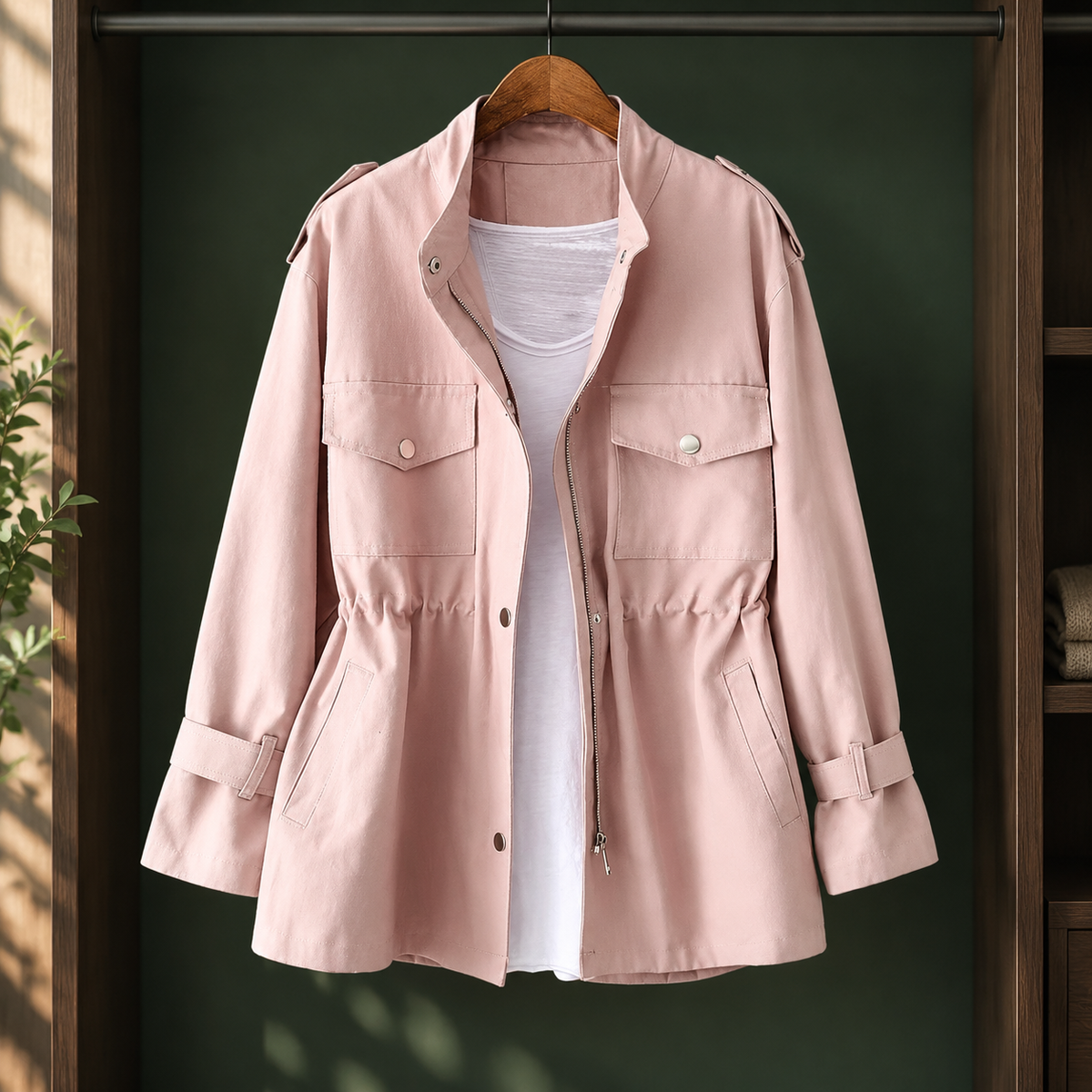 Daphne - Women's Drawstring-Waist Cargo Rain Jacket