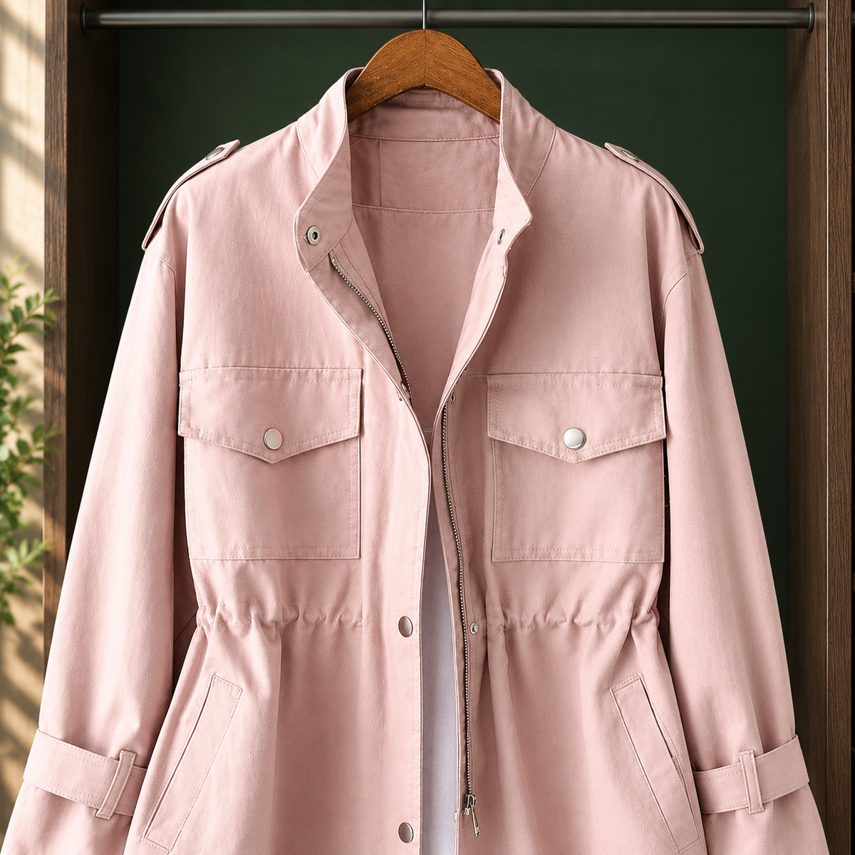 Daphne - Women's Drawstring-Waist Cargo Rain Jacket