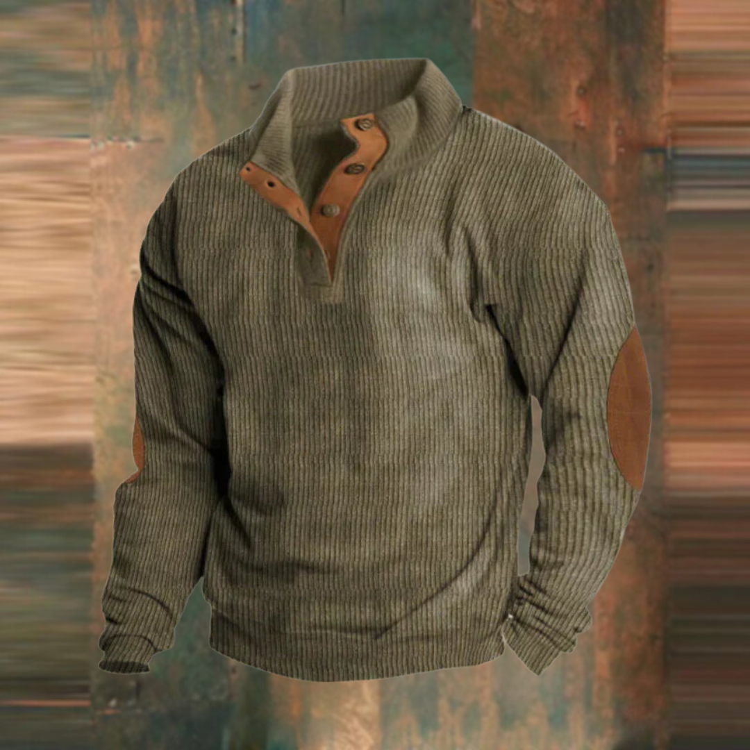 Dare - Men's Ribbed Patch Button Neck Sweater 1