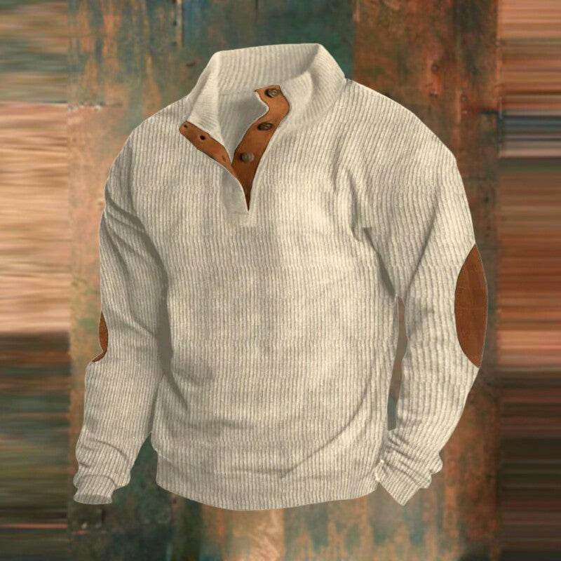Dare - Men's Ribbed Patch Button Neck Sweater 5