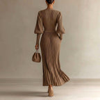 Darla - Women's Tailored V-Neck Balloon-Sleeve Evening Dress 4