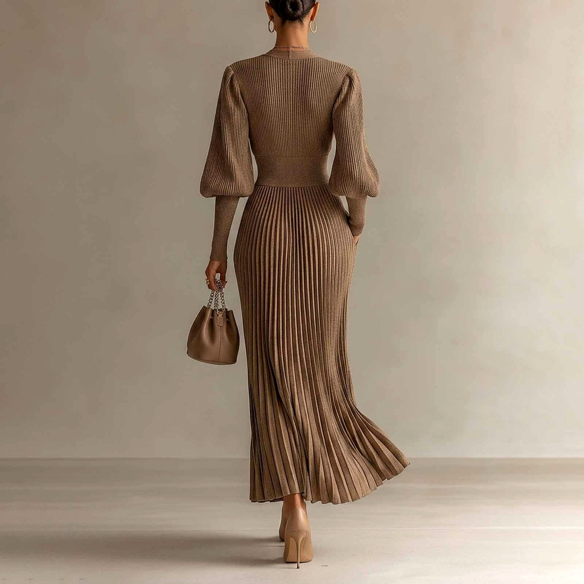 Darla - Women's Tailored V-Neck Balloon-Sleeve Evening Dress 4