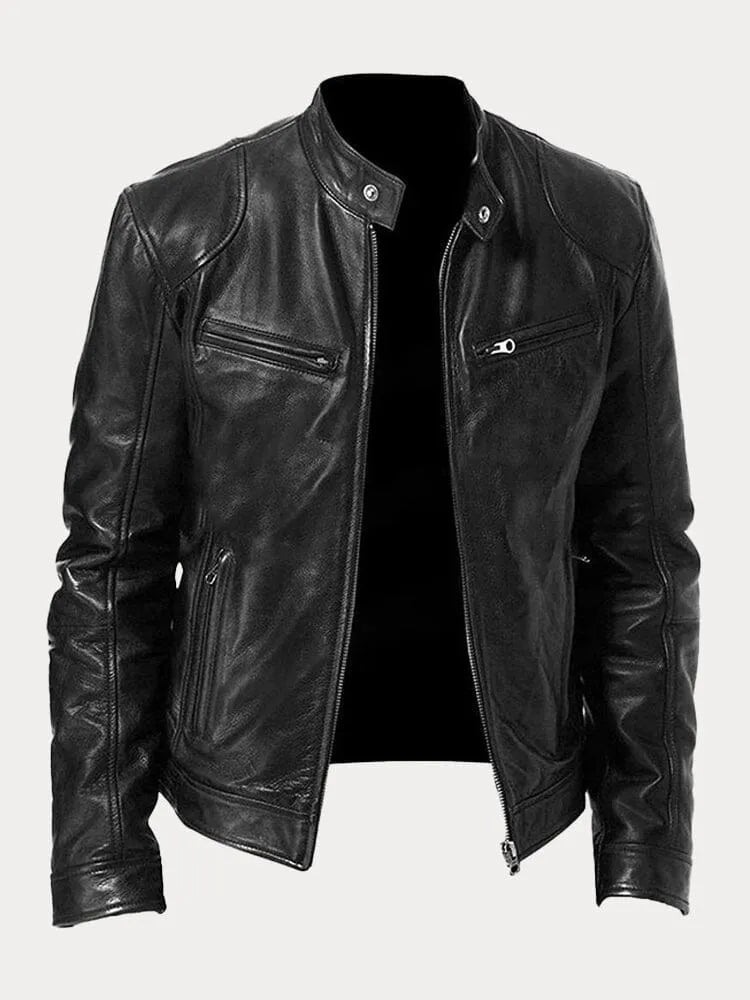 Dashawn - Men's Zip-Front Leather Jacket with Chest Pockets