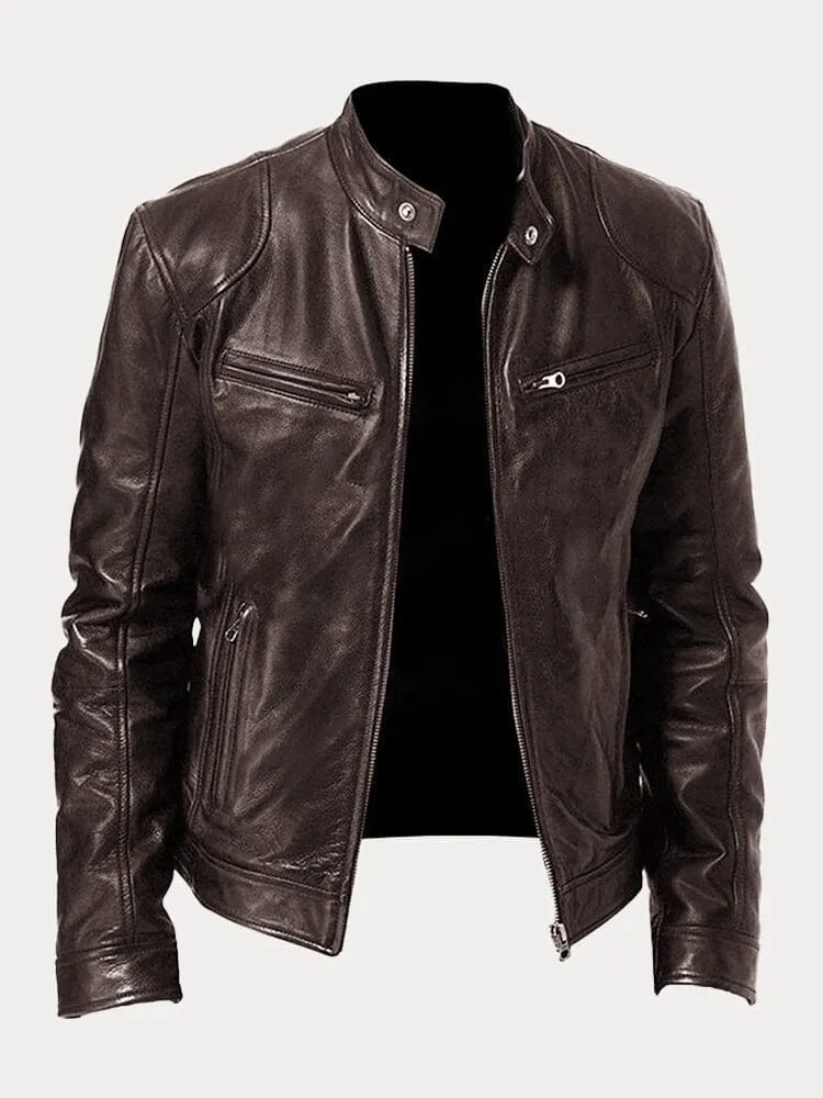 Dashawn - Men's Zip-Front Leather Jacket with Chest Pockets