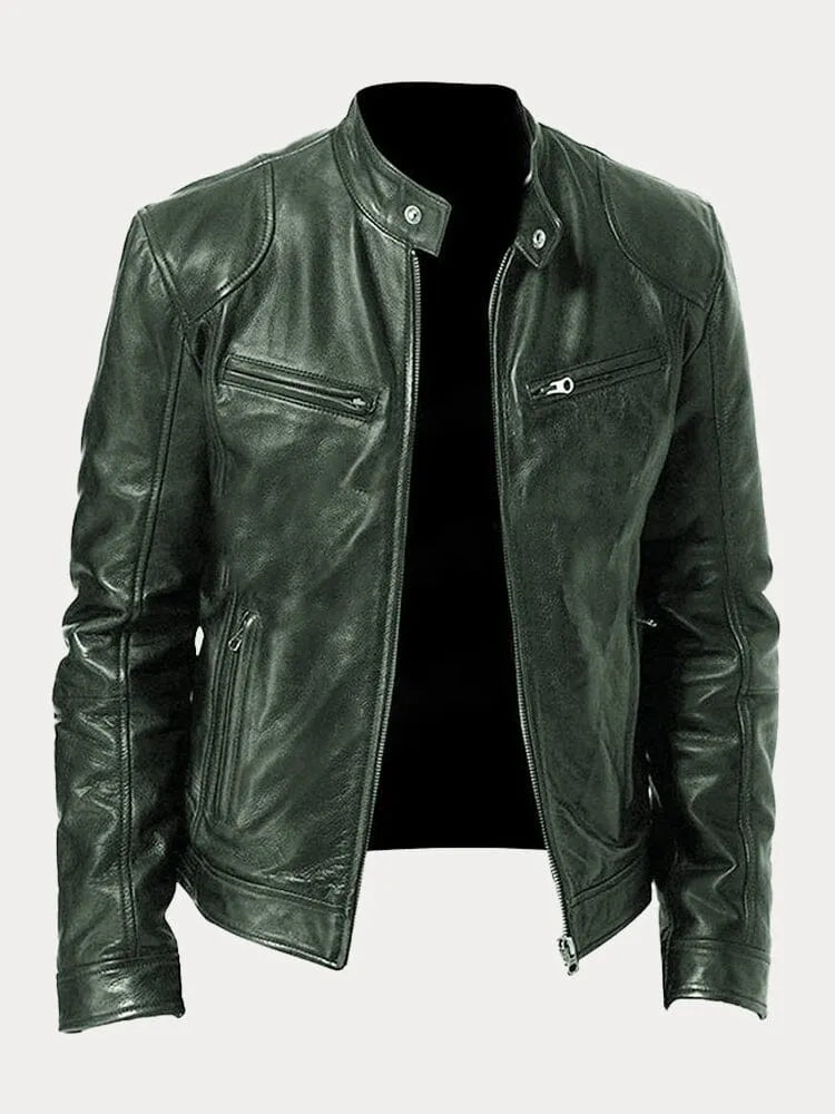 Dashawn - Men's Zip-Front Leather Jacket with Chest Pockets
