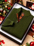 Dave - Men's Cable Knit Button Mock Neck Sweater