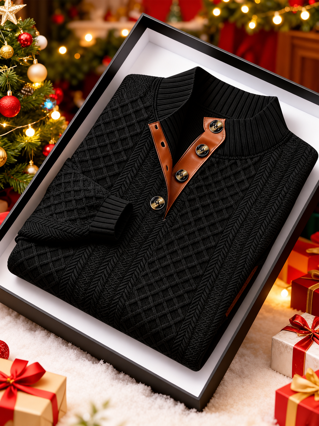Dave - Men's Cable Knit Button Mock Neck Sweater
