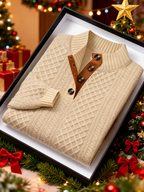 Dave - Men's Cable Knit Button Mock Neck Sweater