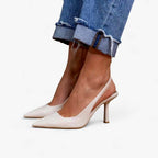 Ivory - Women's Leather Pointed Toe Slingback Heels