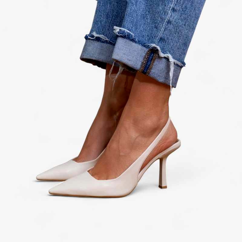Ivory - Women's Leather Pointed Toe Slingback Heels