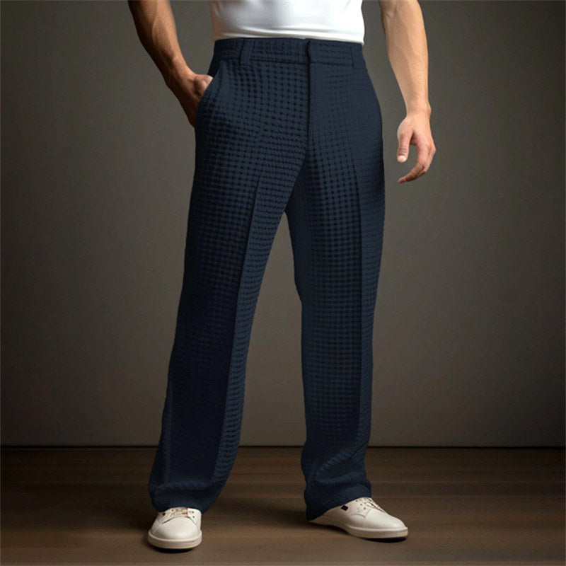 Dean - Men's Textured Pleated Straight Leg Pants 4
