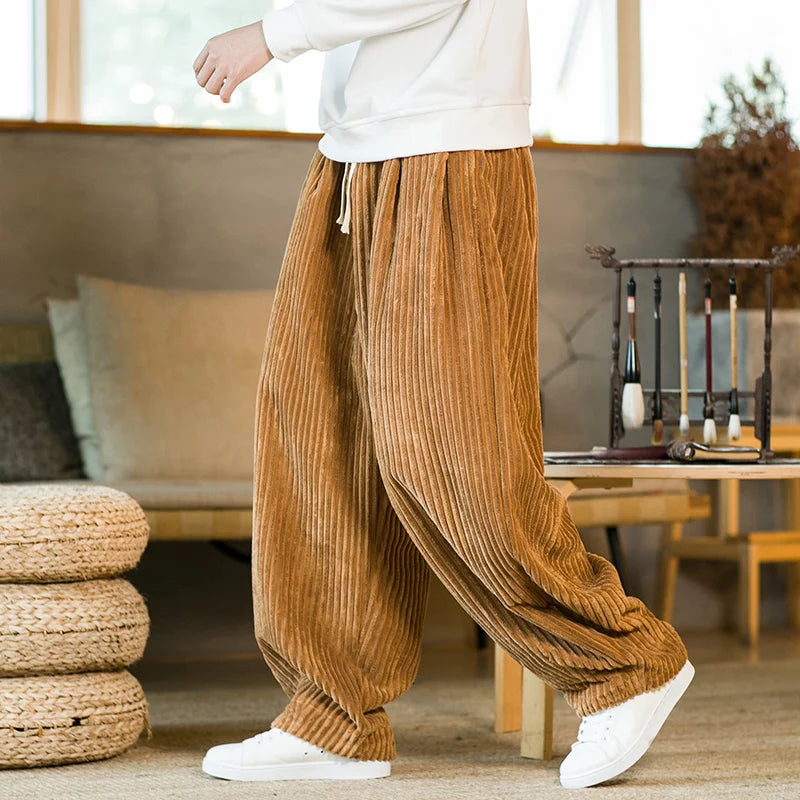 Declan - Men's Corduroy Drawstring Wide Leg Summer Pants 1