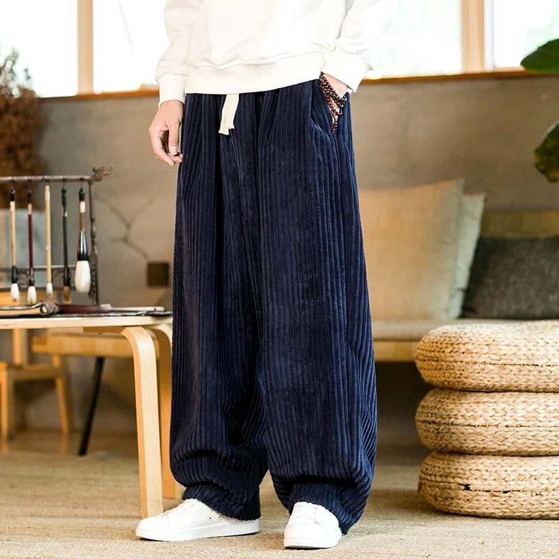 Declan - Men's Corduroy Drawstring Wide Leg Summer Pants 3