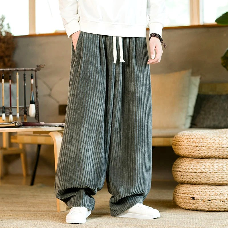 Declan - Men's Corduroy Drawstring Wide Leg Summer Pants 5