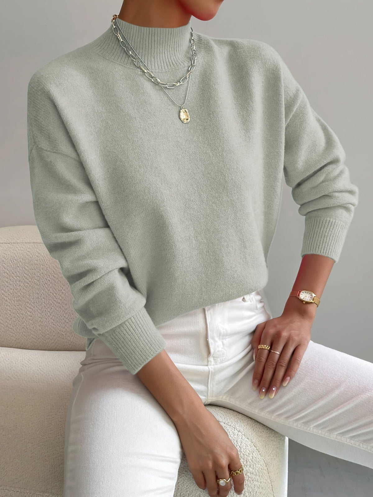 Delilah - Women's Mock Neck Pullover Sweater