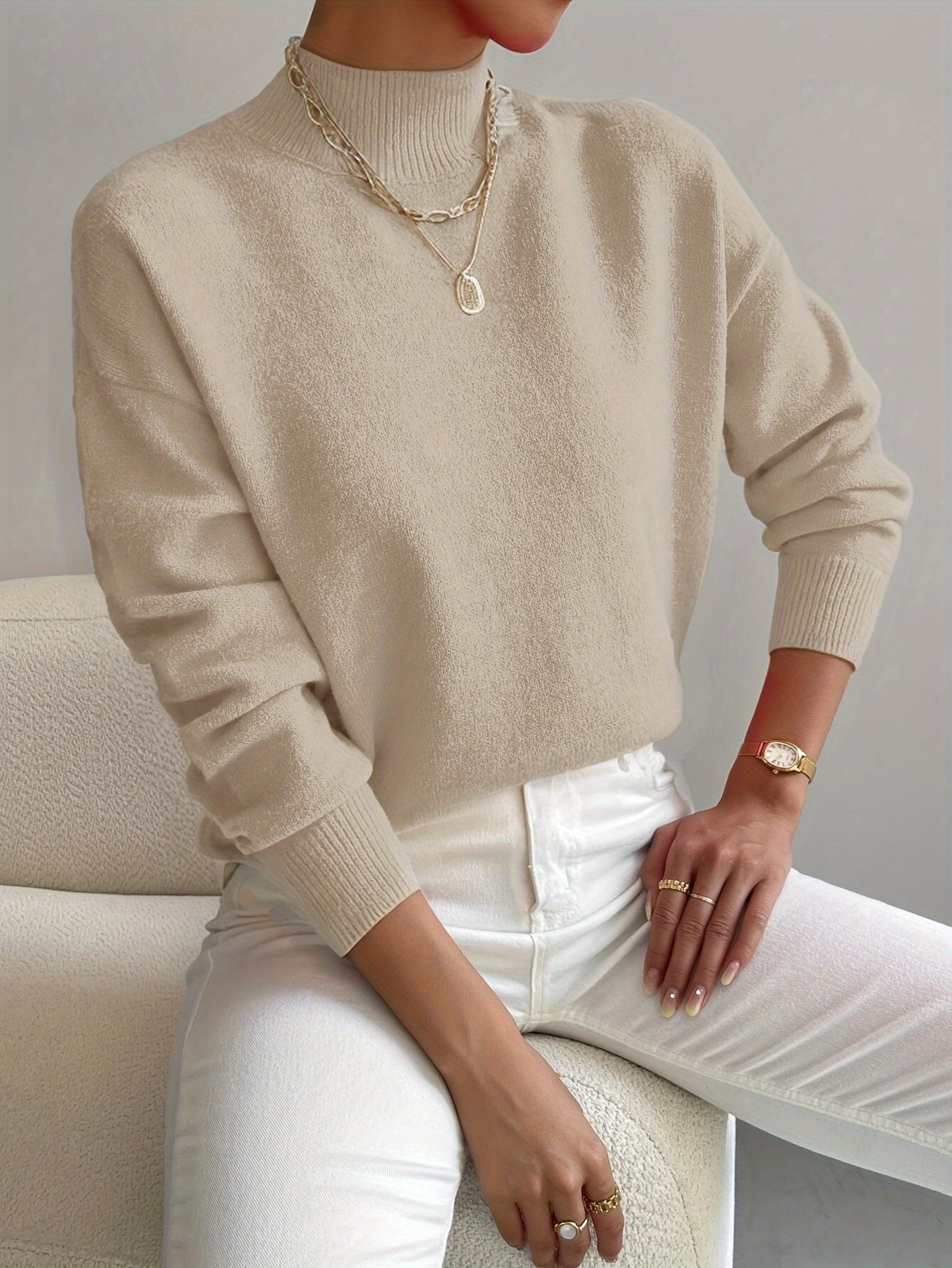Delilah - Women's Mock Neck Pullover Sweater