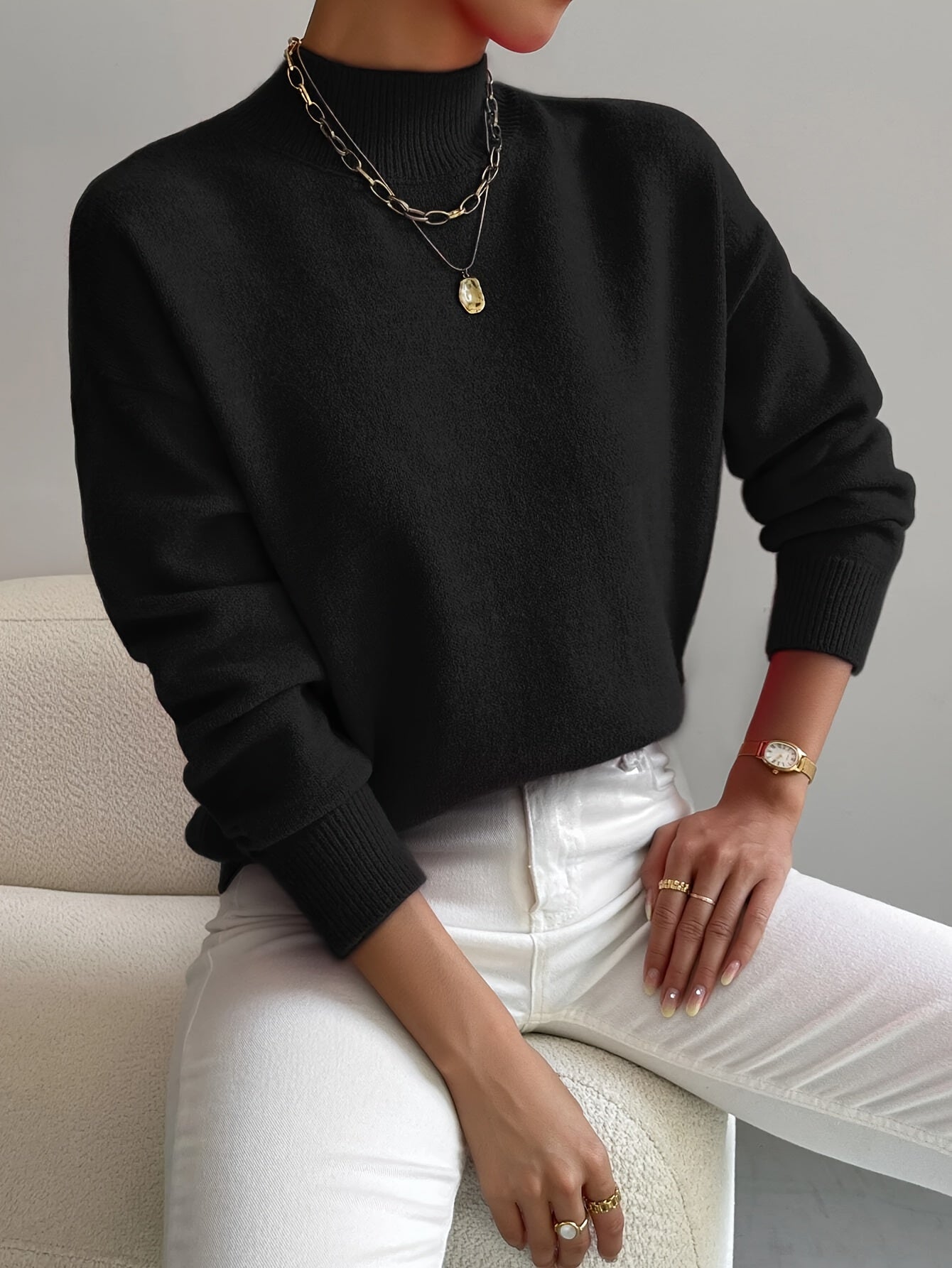 Delilah - Women's Mock Neck Pullover Sweater