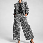 Delilah - Women's Tweed Cropped Blazer & Wide Leg Pants Set 1