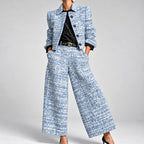 Delilah - Women's Tweed Cropped Blazer & Wide Leg Pants Set 2