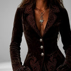 Della - Women's Button-Front Velvet Blazer with Ruffle Cuffs 1