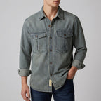 Desmond - Men's Striped Button-Front Denim Shirt