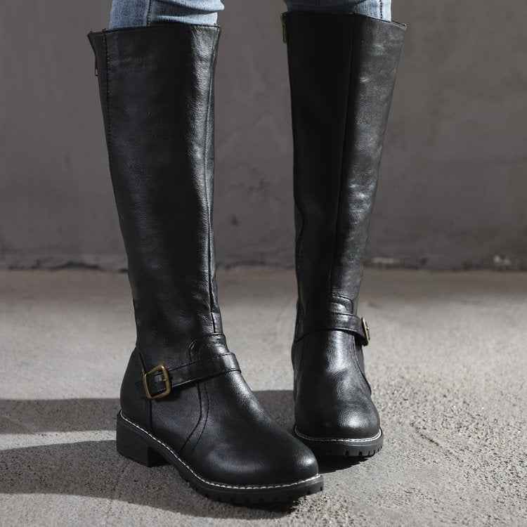 Devi - Women's Block Heel Knee-High Buckle Boots 1