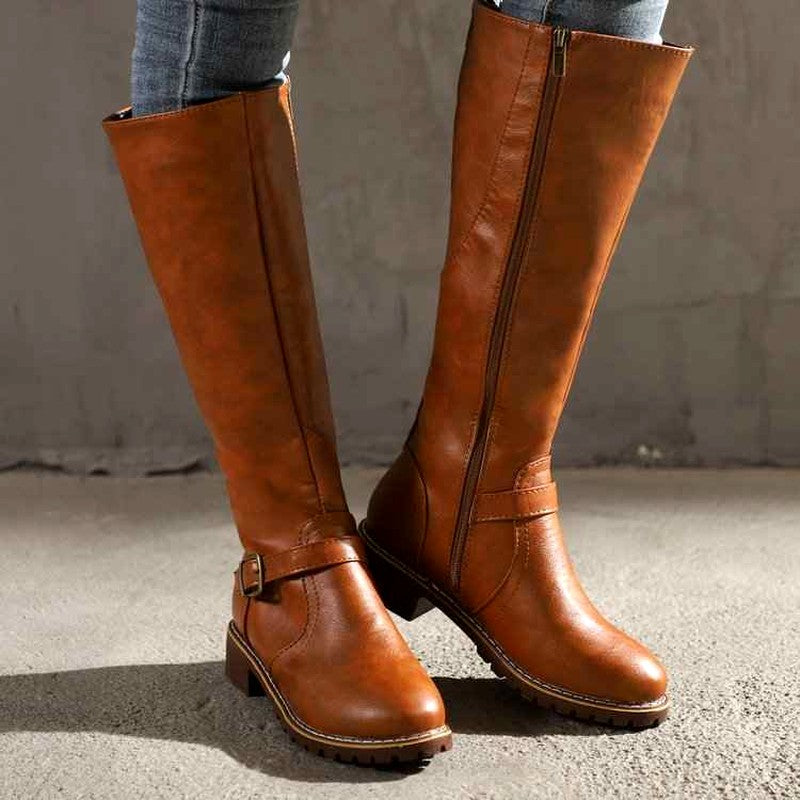 Devi - Women's Block Heel Knee-High Buckle Boots 3
