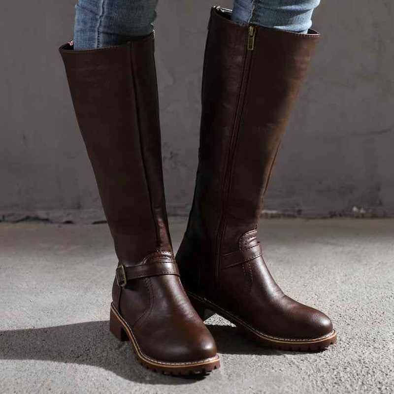 Devi - Women's Block Heel Knee-High Buckle Boots 4