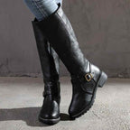 Devi - Women's Block Heel Knee-High Buckle Boots 6