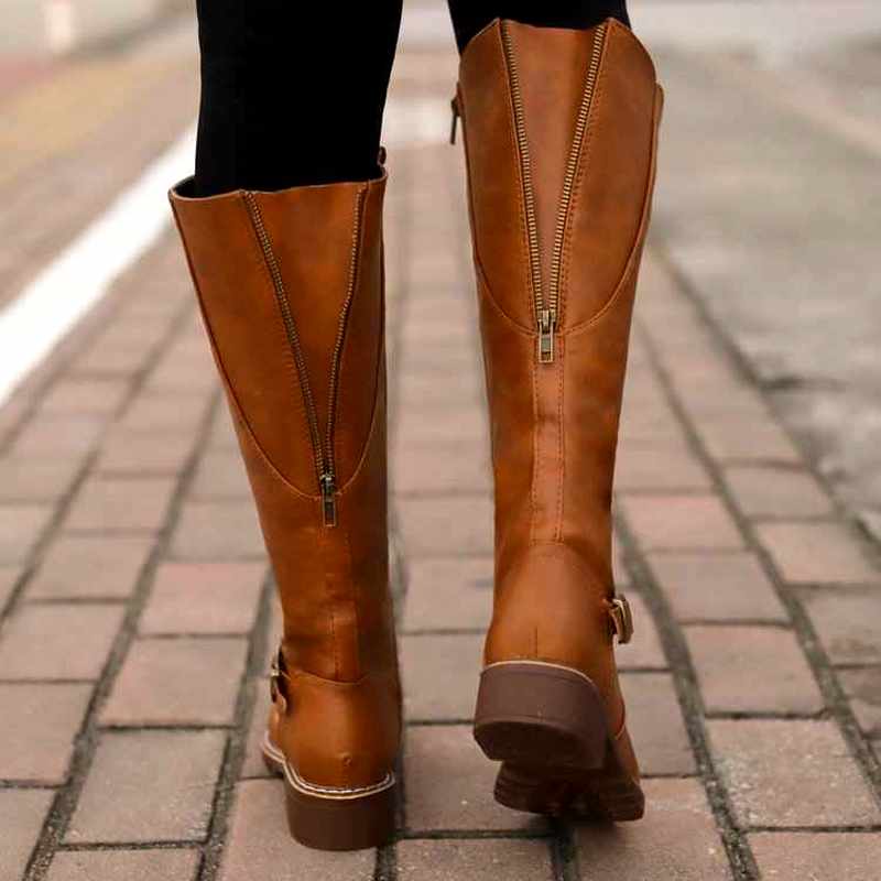 Devi - Women's Block Heel Knee-High Buckle Boots 7