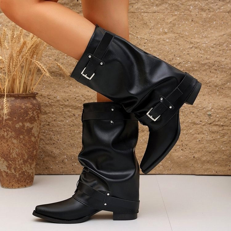 Devyn - Women's Double Buckle Mid-Calf Boots 6