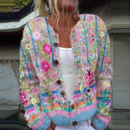 Dorothea - Women's Floral Button-Up Cardigan with Ribbed Trims