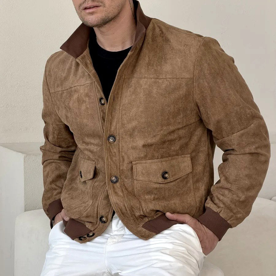 Douglas - Men's Faux Suede Stand Collar Bomber Jacket 1