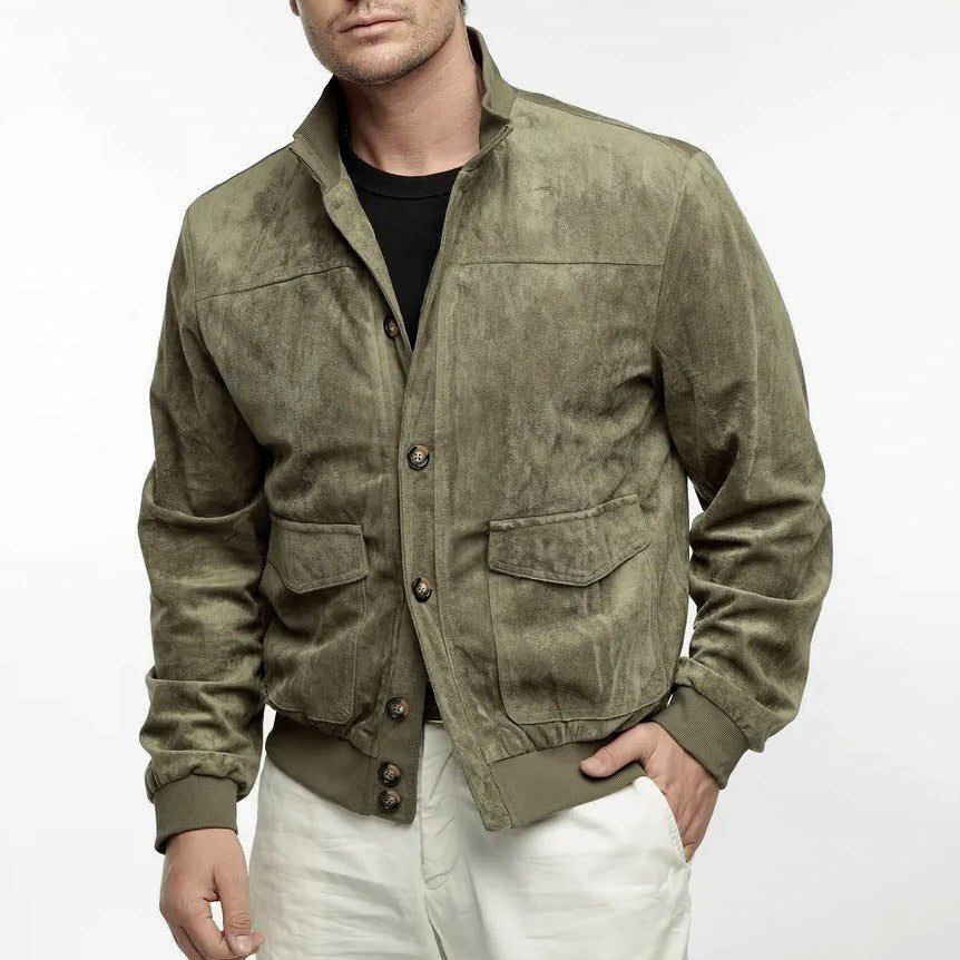 Douglas - Men's Faux Suede Stand Collar Bomber Jacket 2