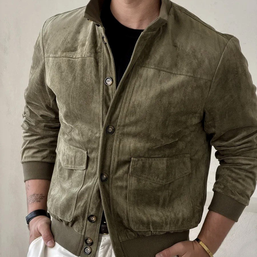 Douglas - Men's Faux Suede Stand Collar Bomber Jacket 3