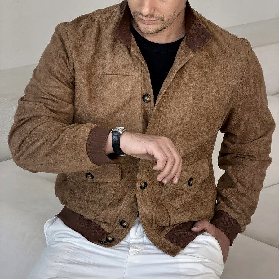 Douglas - Men's Faux Suede Stand Collar Bomber Jacket 4