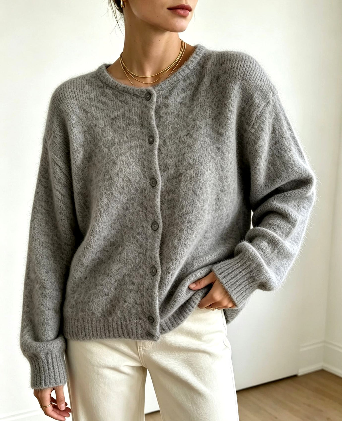 Edda - Women's Crew Neck Button-Front Knit Cardigan 5