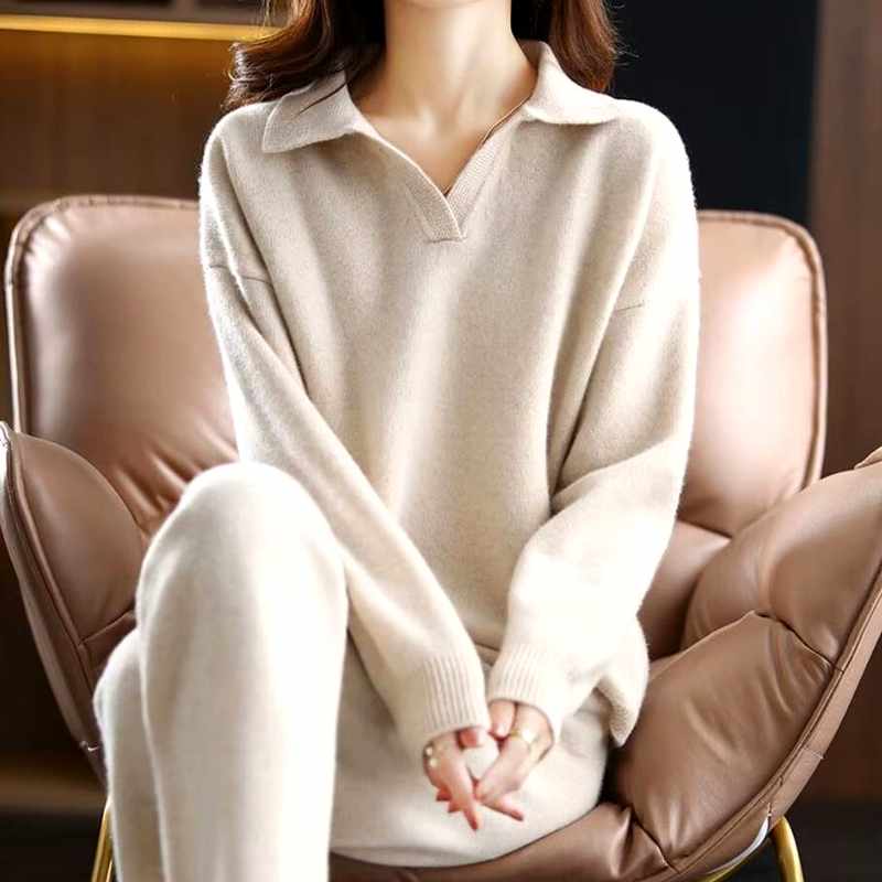 Eden - Women's Cashmere Polo Collar Matching Set 1