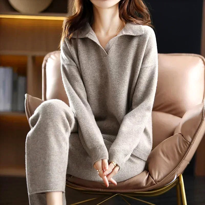 Eden - Women's Cashmere Polo Collar Matching Set 2
