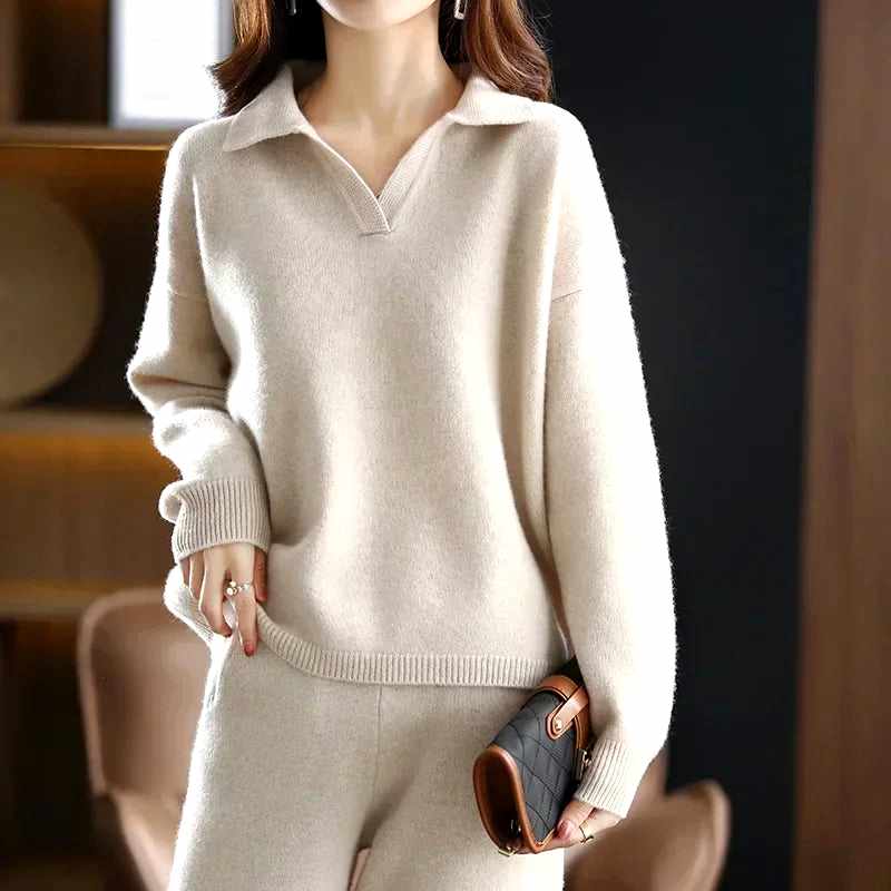 Eden - Women's Cashmere Polo Collar Matching Set 5