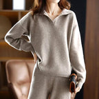 Eden - Women's Cashmere Polo Collar Matching Set 7