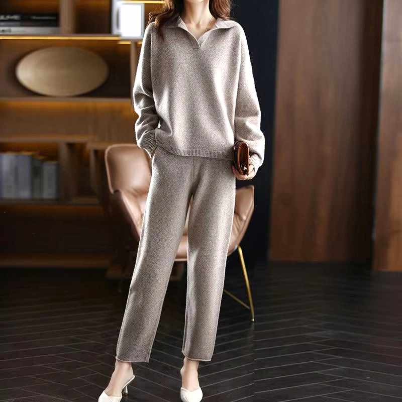 Eden - Women's Cashmere Polo Collar Matching Set 9