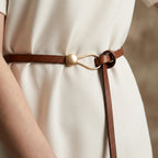 Elaiza – Women's Slim Leather Belt with Sculptural Hook Buckle