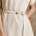 Elaiza – Women's Slim Leather Belt with Sculptural Hook Buckle