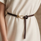Elaiza – Women's Slim Leather Belt with Sculptural Hook Buckle