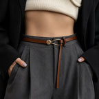 Elaiza – Women's Slim Leather Belt with Sculptural Hook Buckle