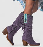 Elena - Women's Suede Knee-High Boots with Fringe Detail
